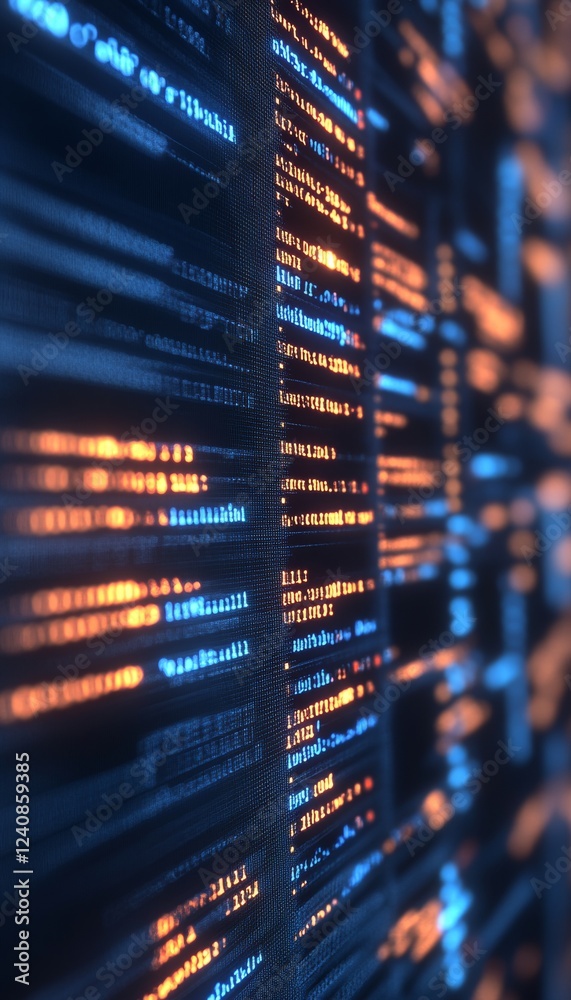 Poster neon computer code flow vibrant abstract programming visualization on dark background