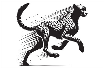 Dynamic Black and White Illustration of a Running Cheetah in Motion

