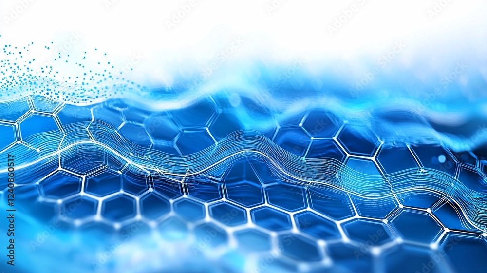 Leinwandbilder abstract blue hexagon wave network; digital data flow; website banner