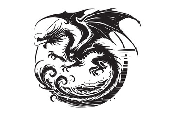 Elegant Tribal Dragon Design in Circular Artistic Illustration

