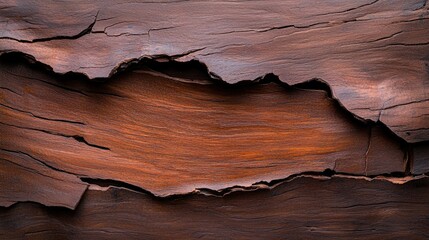 Dark brown wood texture, cracked bark, natural background, design element