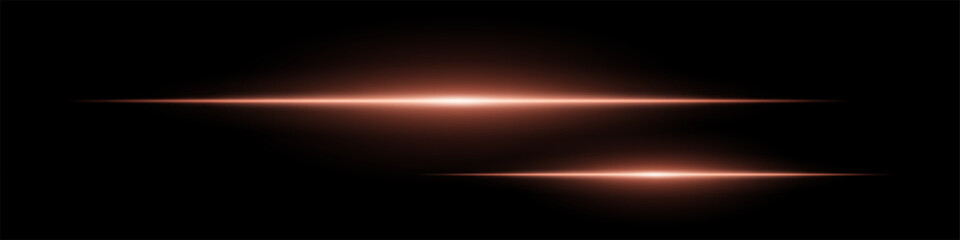 Two horizontal soft red light beams glowing on black background. Abstract digital energy effect. Futuristic technology and sci-fi concept for design and wallpaper