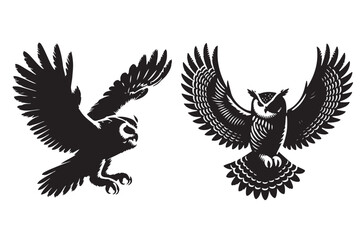 Obraz premium Illustration of Artistic Owl Silhouettes in Flight with Spread Wings