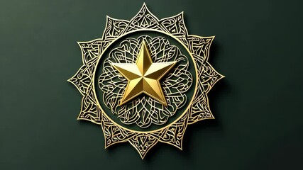 Golden star emblem displayed on an intricate decorative background in a minimalist style