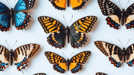 Colorful Butterflies Displayed on Light Blue Background for Nature Lovers