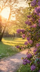 Golden Hour Lilac Pathway: A Serene Spring Stroll