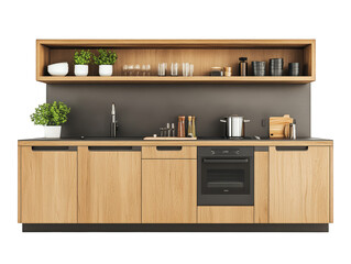 Sleek black stove and warm wooden cabinets in a modern kitchen design modern