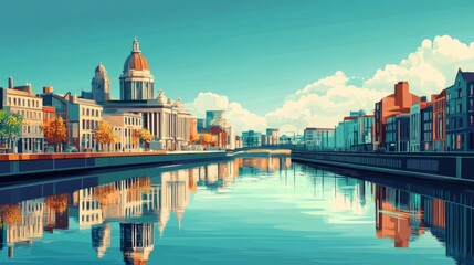 Fototapeta premium Belfast Northern Ireland Poster Illustration Travel Print Decor Gift Paper Canvas Wall Retro Art