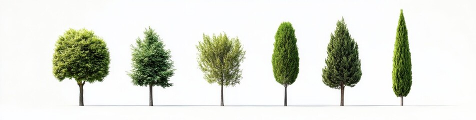Obraz premium Trees stand neatly lined against a pristine white backdrop