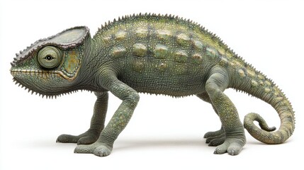 Fototapeta premium Realistic Chameleon in a Side Profile on White Background