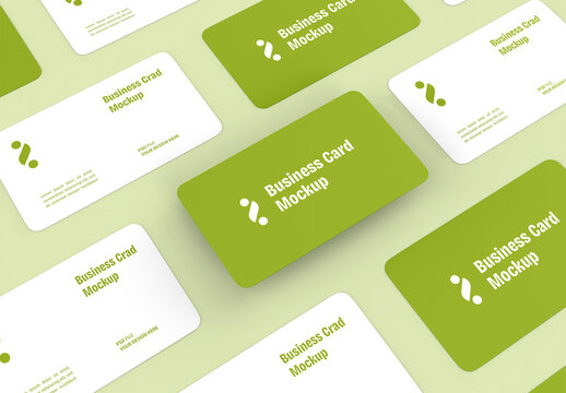 Green Rounded Corner Business Card Mockup