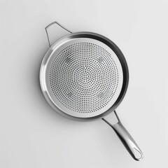Stainless steel kitchen strainer top view.