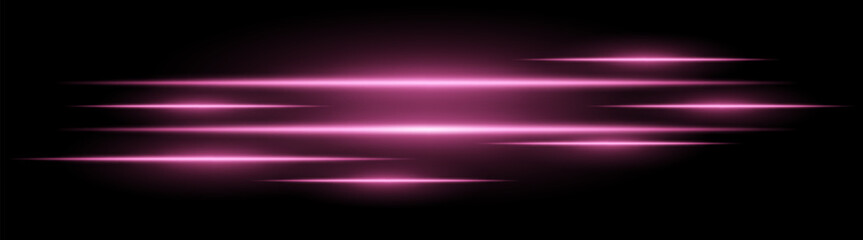 Abstract glowing light streaks on a black background. Bright horizontal pink beams create a speed and motion effect. Suitable for technology, sci-fi, digital energy, and futuristic themes