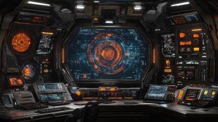 Fototapeta premium Futuristic Control Room with Advanced Technology and Interfaces
