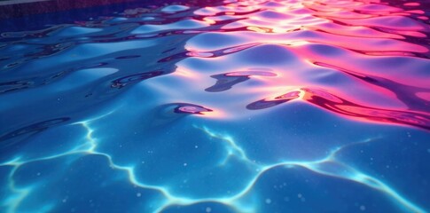 Waves in a pool with a colorful spectrum at the bottom, purple, colors, surfacing