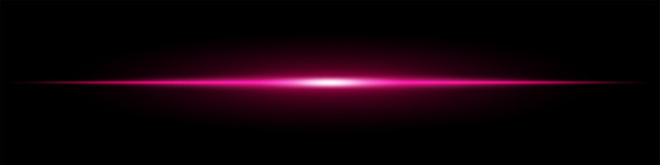 Fototapeta premium Bright purple horizontal light beam on a black background. Glowing laser effect creating a futuristic and sci-fi aesthetic. Suitable for technology, energy, speed, and digital design themes
