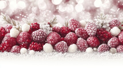 Fresh Red Raspberries Arranged with Decorative Winter Elements