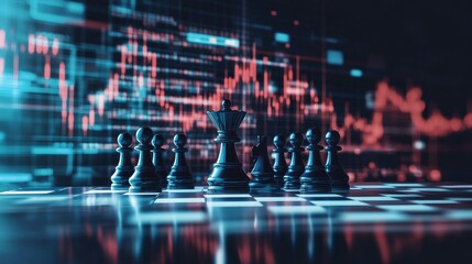 Strategic chess game with data analytics digital arena visual representation high-tech environment close-up view mind sport concept for competitive edge