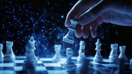 Strategic chess move gaming arena digital art futuristic environment close-up view intellect and competition