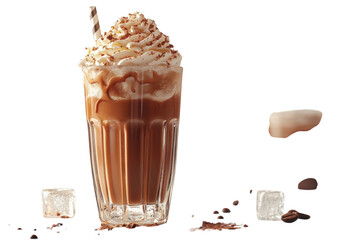 Chilled Iced Coffee with Ice Cubes for a Cool Refreshment Isolated on Transparent Background