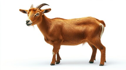 Realistic Brown Goat Standing Against White Background