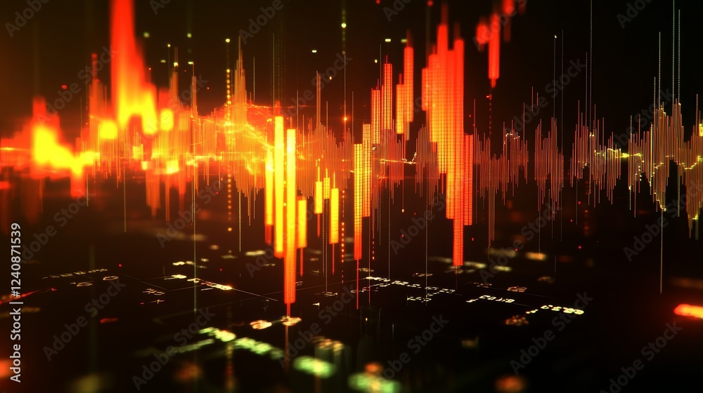Poster vibrant sound waves visualized digital studio abstract art high-tech environment aerial view explori