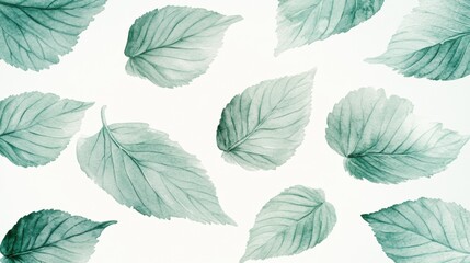 Obraz premium Elegant Green Leaf Patterns on a Soft White Background