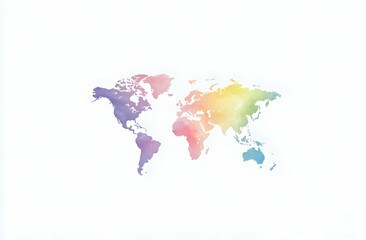 Obraz premium World map, watercolor, rainbow colors, white background, simple.