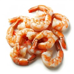 Cooked shrimps forming a pile on a white background, ready to be eaten