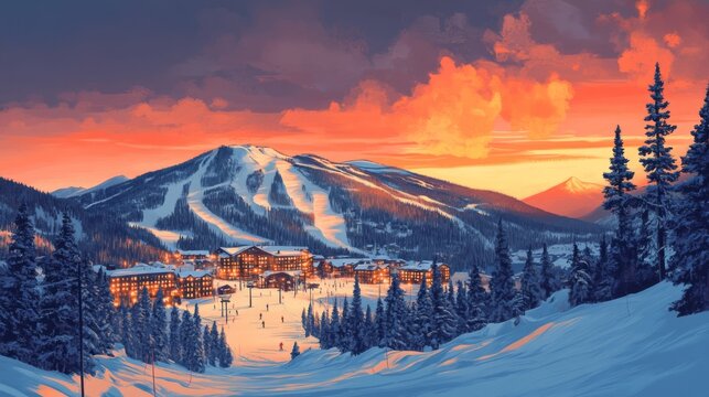 Steamboat Springs Ski Colorado Poster Illustration Travel Print Decor Gift Paper Canvas Wall Retro Art
