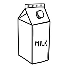 Hand drawn doodle milk carton on white background.