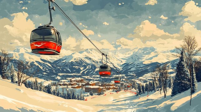 Steamboat Springs Ski Colorado Poster Illustration Travel Print Decor Gift Paper Canvas Wall Retro Art