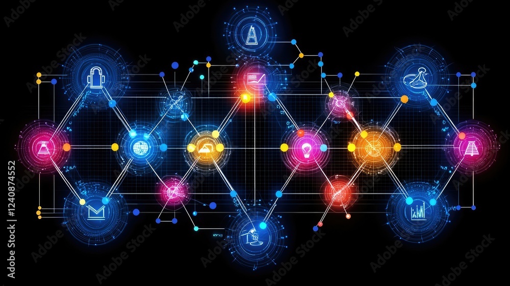 Poster abstract network graphic showing interconnected data systems