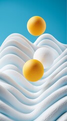 Abstract 3D Render:  Floating Spheres Over Undulating White Landscape