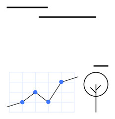 Chart with blue points on a grid, tree circle with lines, emphasizing sustainability, growth. Ideal for business analytics, sustainability, statistics, trends nature concepts data growth. Abstract