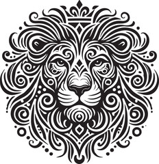 Bold High-Contrast Black and White Lion Face Silhouette Vector

