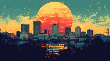 Baton Rouge Louisiana Poster Illustration Travel Print Decor Gift Paper Canvas Wall Retro Art