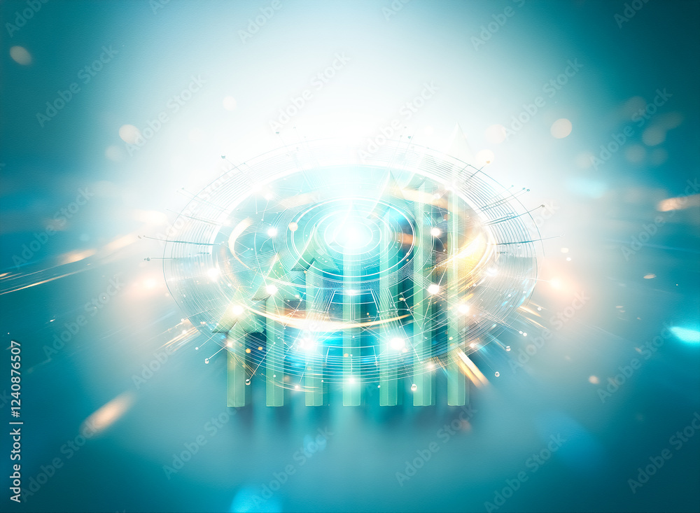 Aufkleber Futuristic circular device with glowing lights and intricate network connections.  A technological marvel, seemingly floating in dark space.