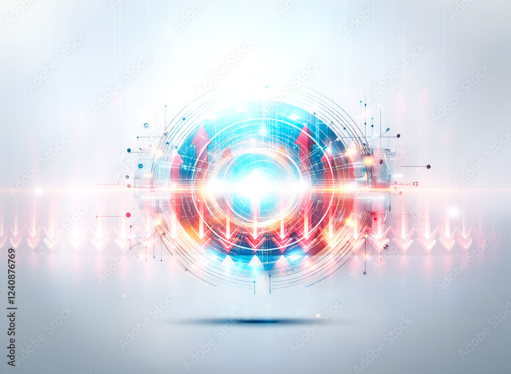 Fototapete abstract circular design featuring glowing blue and orange hues, suggesting technological innovation
