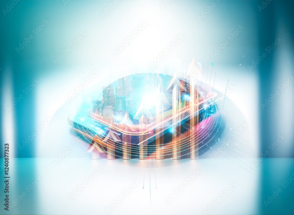 Fototapete futuristic glowing orb, a central light source emits beams. circular, technological, abstract design