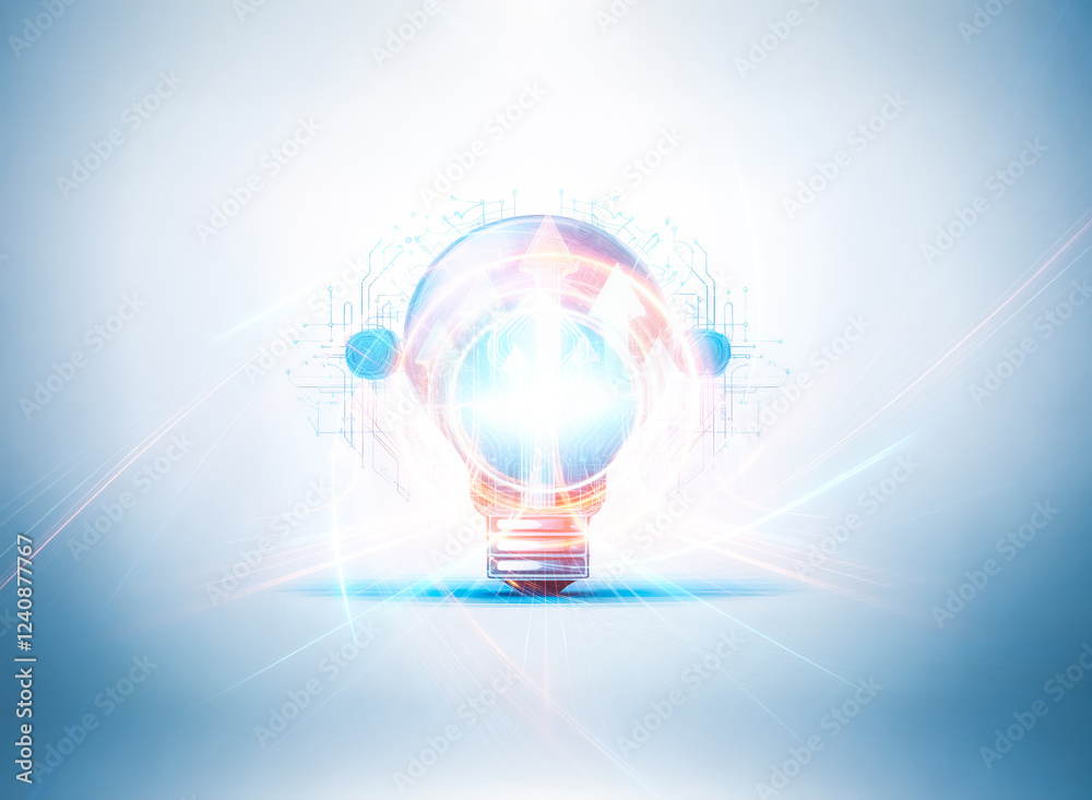 Poster a glowing blue lightbulb, symbolic of innovation, is encircled by a circuit board pattern. this repr