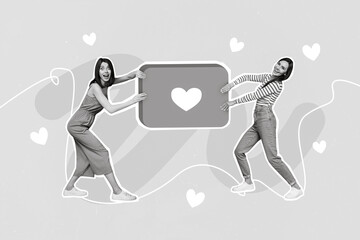 Photo collage cartoon comics sketch picture funny funky ladies sharing positive feedback isolated drawing background