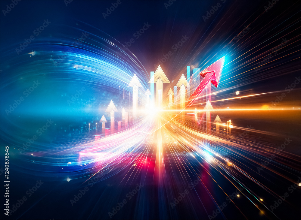 Aufkleber a vibrant, upward-trending graph glows in neon red and blue, symbolizing growth and success against 