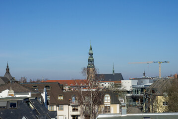 Fototapeta premium view of the old town zwickau with blue sky in the winter
