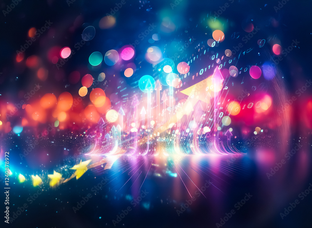 Poster vibrant bokeh lights illuminate a dark, glittering surface, creating a festive and magical atmospher