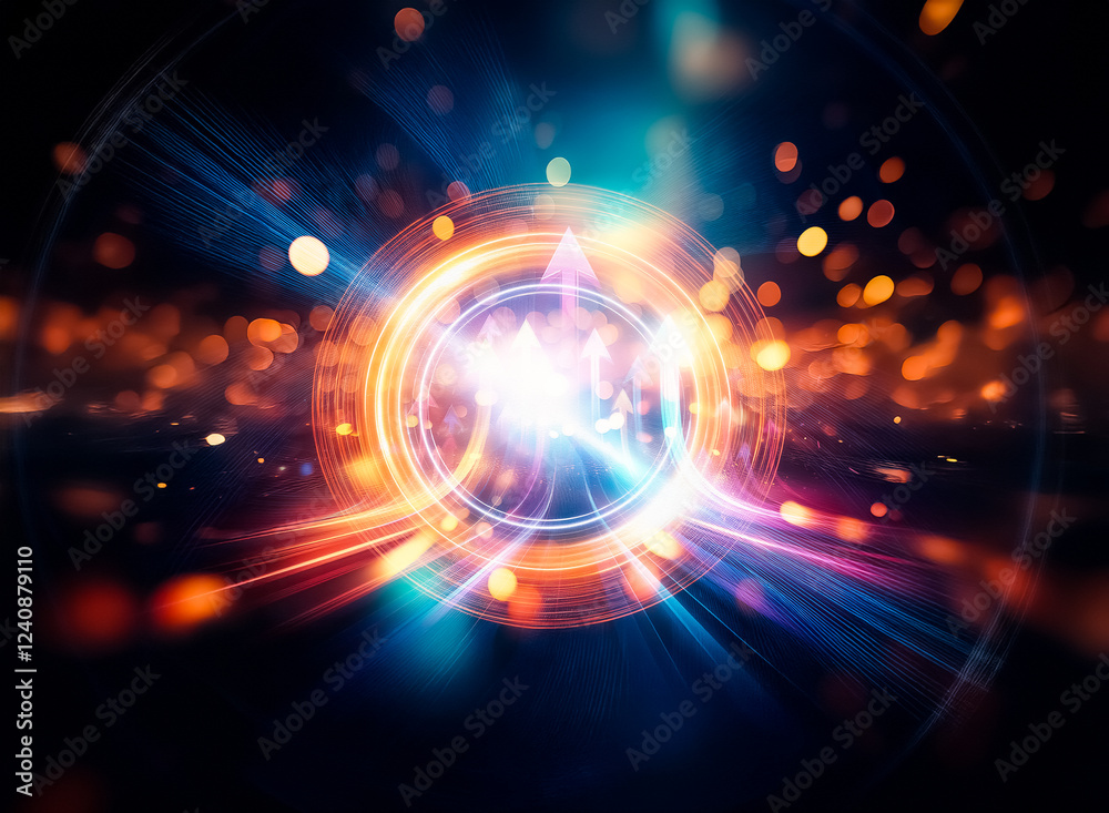 Fototapete abstract image of glowing particles and light streaks, creating a sense of depth and movement. warm 