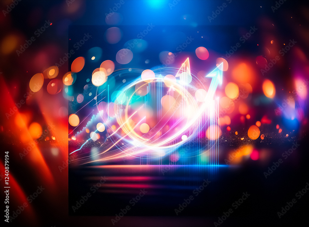 Poster Vibrant bokeh lights, a dazzling display of colorful sparkles and glowing orbs against a dark background.  The shimmering effect creates a magical, festive atmosphere.
