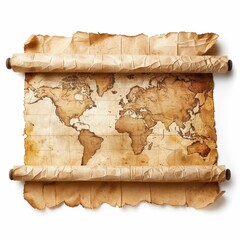 Vintage world map on ancient parchment paper.
