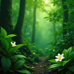 Obraz premium Vanilla pods and jasmine flowers in a tropical forest, flowers, plants, nature