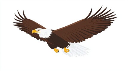 Naklejka premium A big eagle flies freely with its wings spread out. It's a simple drawing with lines on a white background.